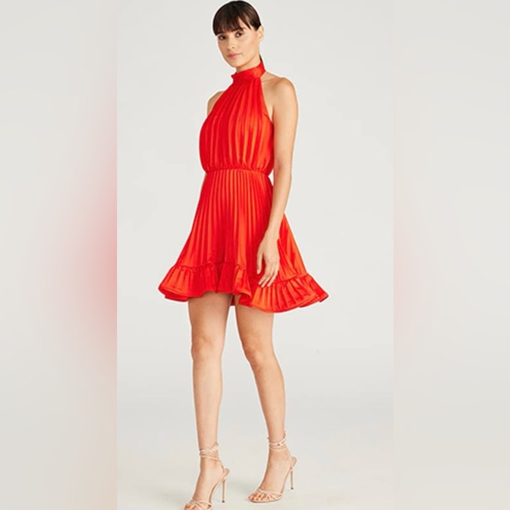 AMUR Amiri Pleated Halter Mini Dress Red Pepper Size 4 NWT $498